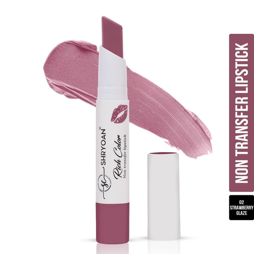 Shryoan Rich Color Non-Transfer Lipstick | Waterproof & Super Matte Finish | Long Stay Creamy Lipstick | Single Swipe Application (Strawberry Glaze-02, 3.2gm) view 2