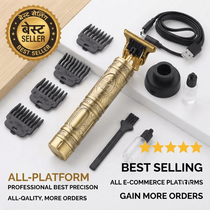 T9 Professional Hair Trimmer Gold Dragon Design USB Rechargeable view 2