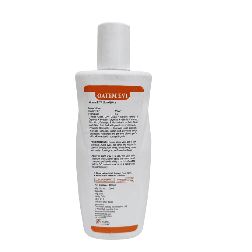 OATEM EV1 Vitamin E 1% Liquid (Vet.) for Healthy & Glossy Pet Coat, 200ml view 2