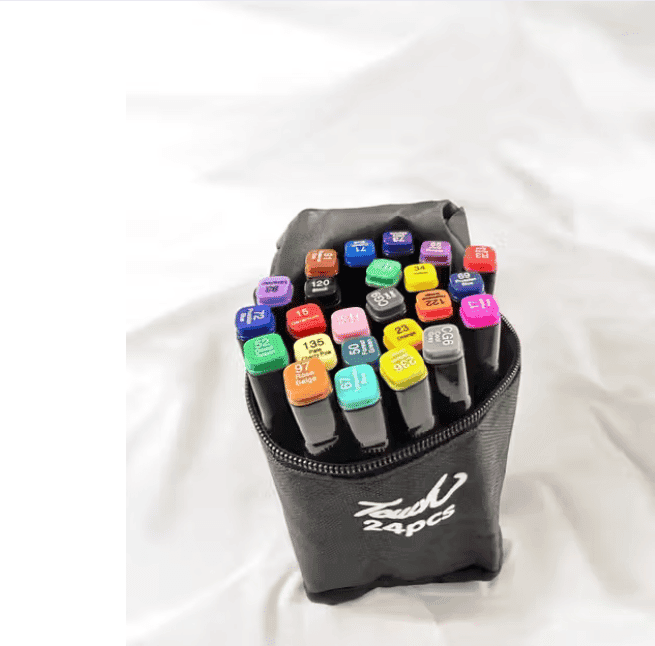 24 Colors Dual Tip Marker Set with Zippered Organizer Bag for Students, Drawing, Coloring & Art Projects