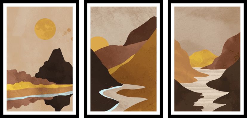 SET OF 3 MINIMALIST LANDSCAPE WALLART 48in X 24in WITH BLACK FRAME view 2