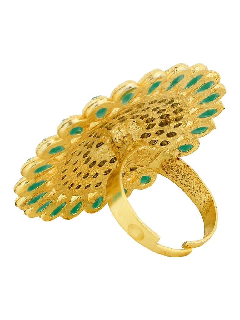 Cardinal Green Color Stone Brass Gold Plated Adjustable Ring view 2
