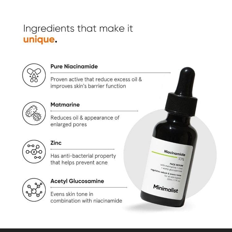 Minimalist 10% Niacinamide Face Serum With Matmarine + Zinc For Reducing Oil & Blemishes (30ml) view 2
