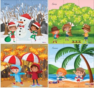 Fiddlys Kid's Wooden Jigsaw Puzzle Games for Children & Kids Paperless Puzzle - 9 Pieces (Pack of 4 Season) Age 3+