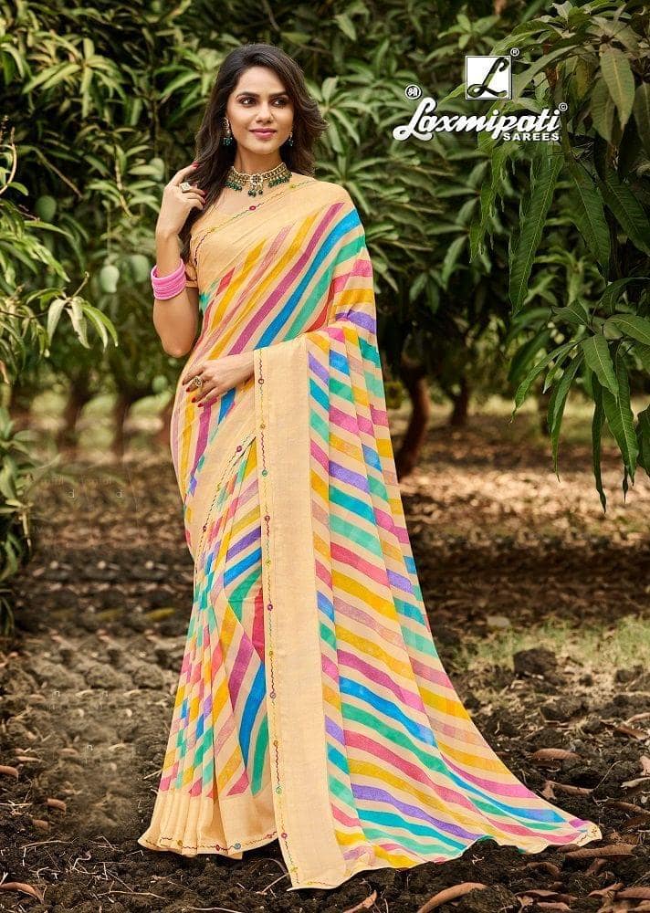 Multicolor Color Georgette Saree With Fancy Border And Blouse Piece