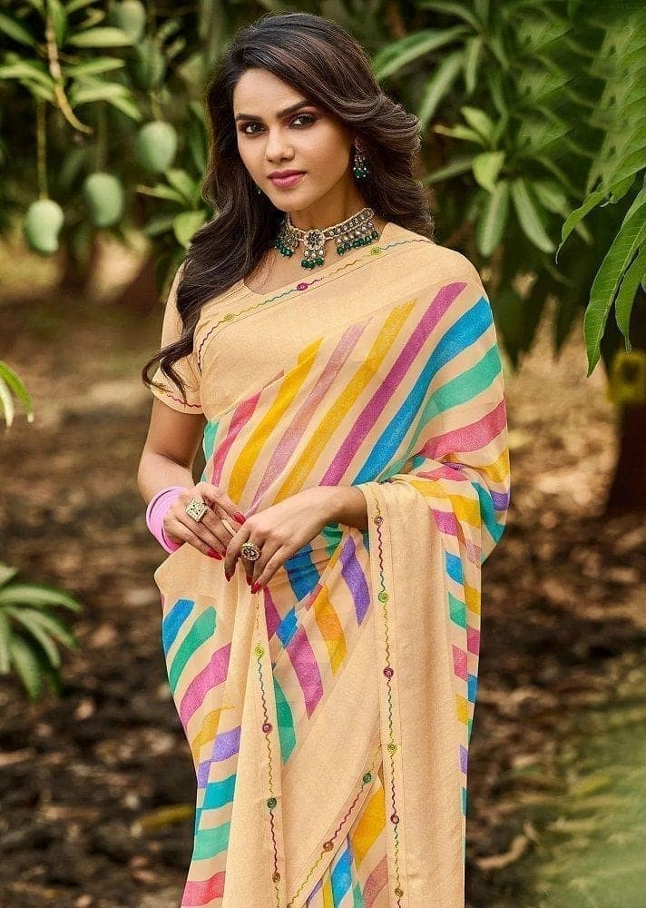 Multicolor Color Georgette Saree With Fancy Border And Blouse Piece view 2