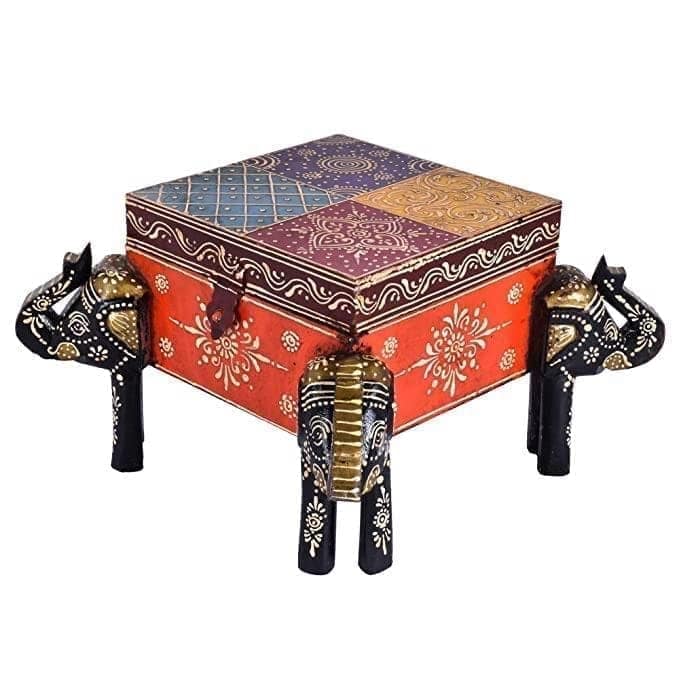 Kusum Art And Crafts wooden hanipainted Wooden jewellery Box With 4 Elephant Face (Medium, Multicolour) view 2