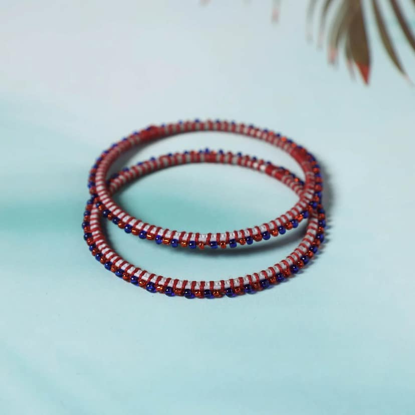 Multicolor - Hand Embroidered Beadwork Bangle (Set of 2) view 2