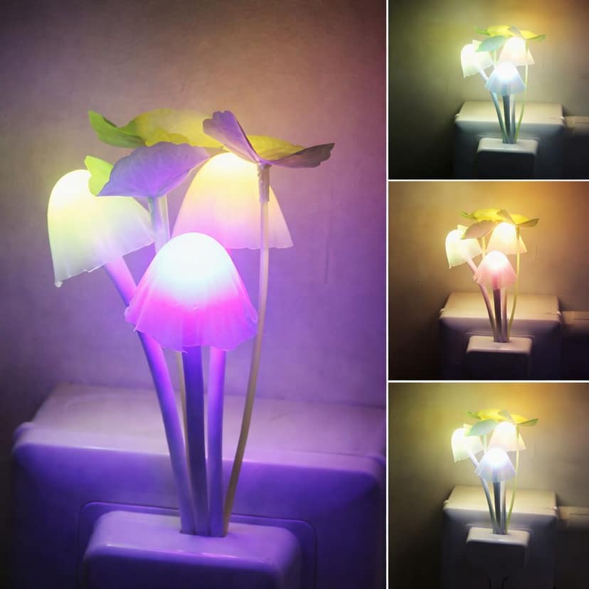 SPARKWORLD Mushroom LED Night Lamp Multicolor Plug-in Light with Auto Sensor for Bedroom, Hall & Kids Room (Pack of 1) | Colour: Mushroom Night Light