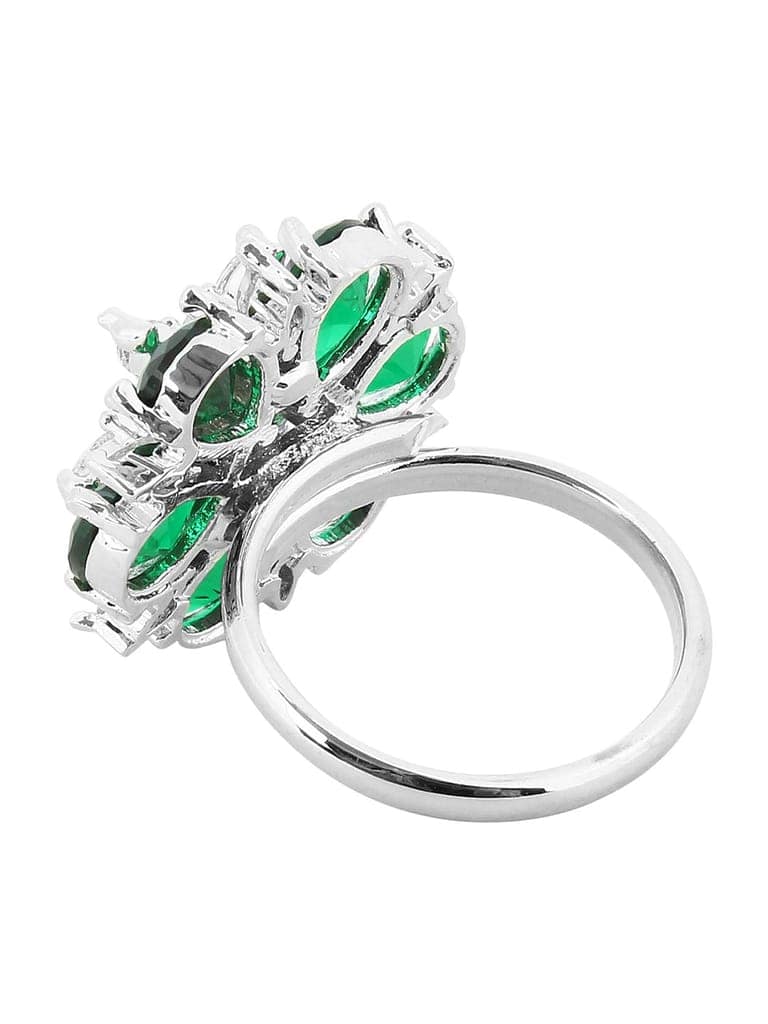 Cardinal Silver Plated Green American Diamond Adjustable Ring view 2