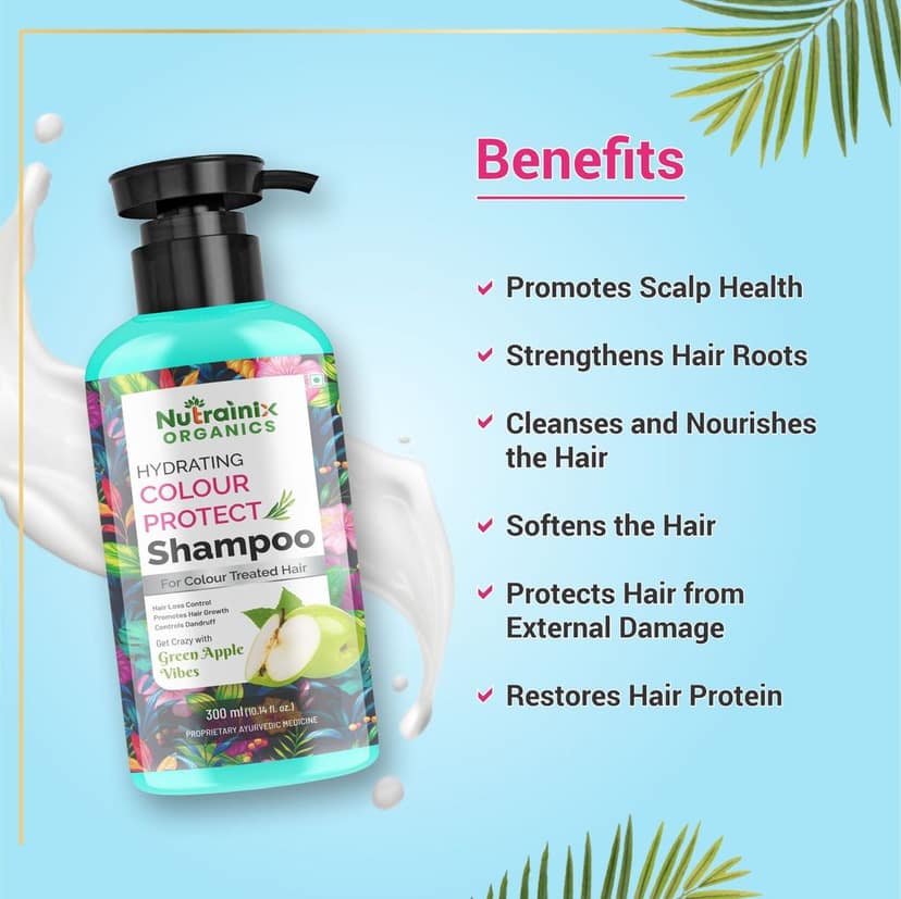 Nutrainix Organics Hydrating Colour Protect Shampoo, Hydration for Vibrant, Treated Hair – Green Apple Freshness - 300ml view 2