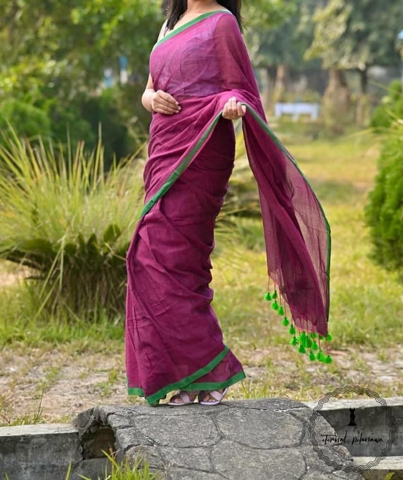 Black MulMul Pure Cotton Bengal Saree at Best Price view 2