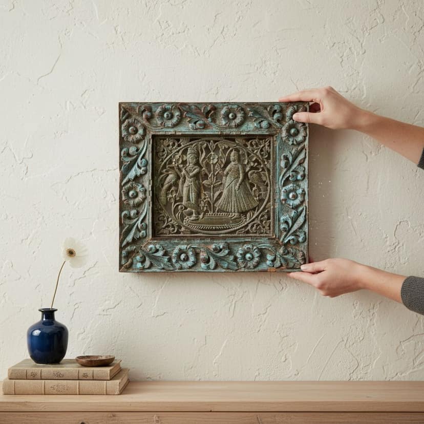 Wooden Rustic Radha Krishna Frame Wall Hanging Decor