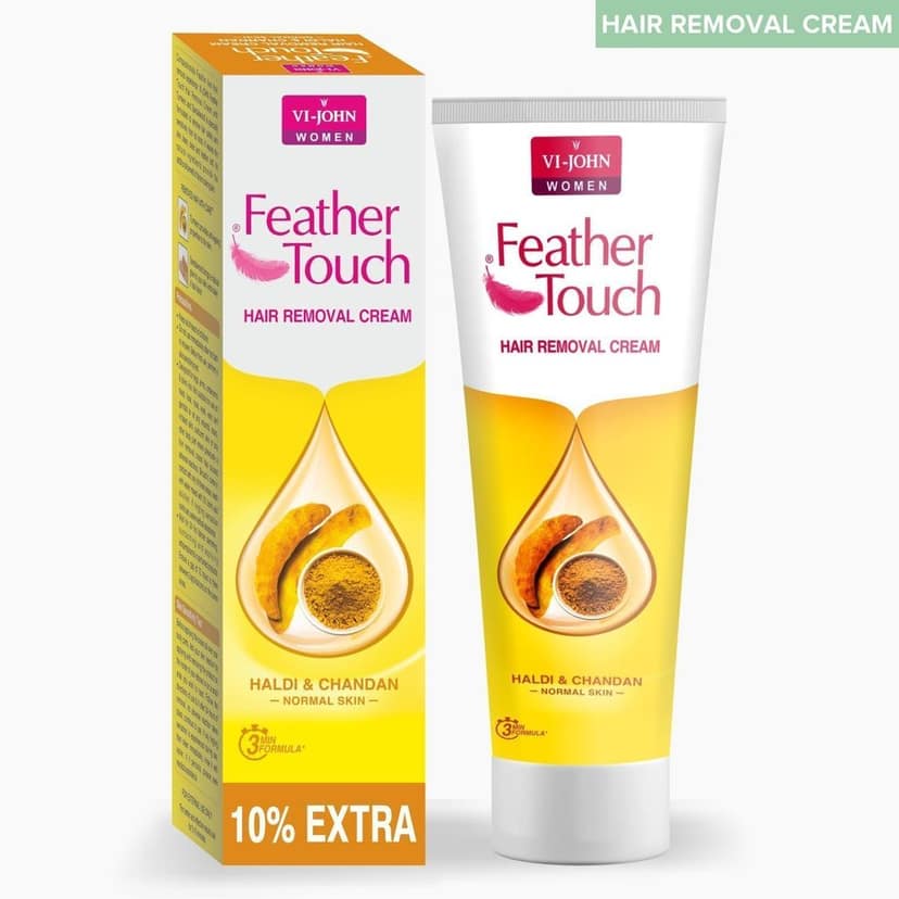 VI-JOHN Women Feather Touch Haldi Chandan Hair Removal Cream for Women With No Ammonia Smell, For Normal Skin - 40g | Suitable for Legs, Underarms, Bikini Line, Arms | 2x Longer Lasting Smoothness than Razors