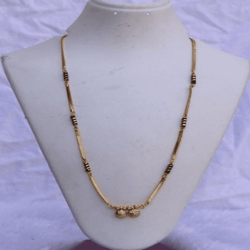 Attractive Alloy Women's Mangalsutra &Gold Plated Beautiful and Fancy Chain Attractive Traditional Long Golden Chain (RI_01)&New Stylish Alloy Gold Bali butti (UK_03)(COMBO PACK OF 2 PIC & 1 PAIRS) view 2