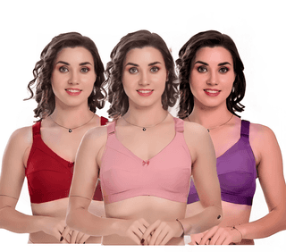 Bra Set for Women Combo Pack Non-Padded Full Back Coverage Broad Band T-shirts, Wire-free, Wide Strap with 4 Hook Closure Multicolor