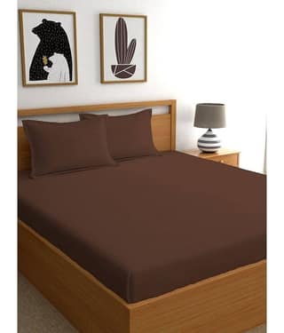 Neekshaa Satin 1 Double Bedsheet with 2 Pillow Covers ( Brown )