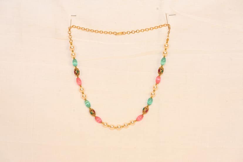 Gold-toned and pink necklace view 2