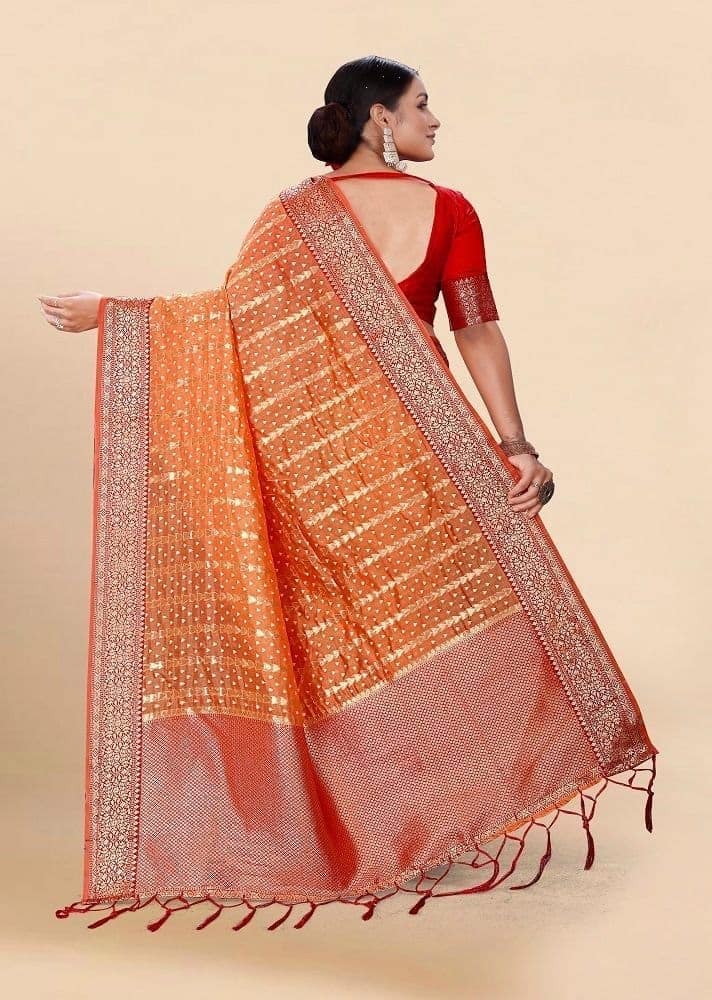 Woven Art Silk Saree in Orange view 2