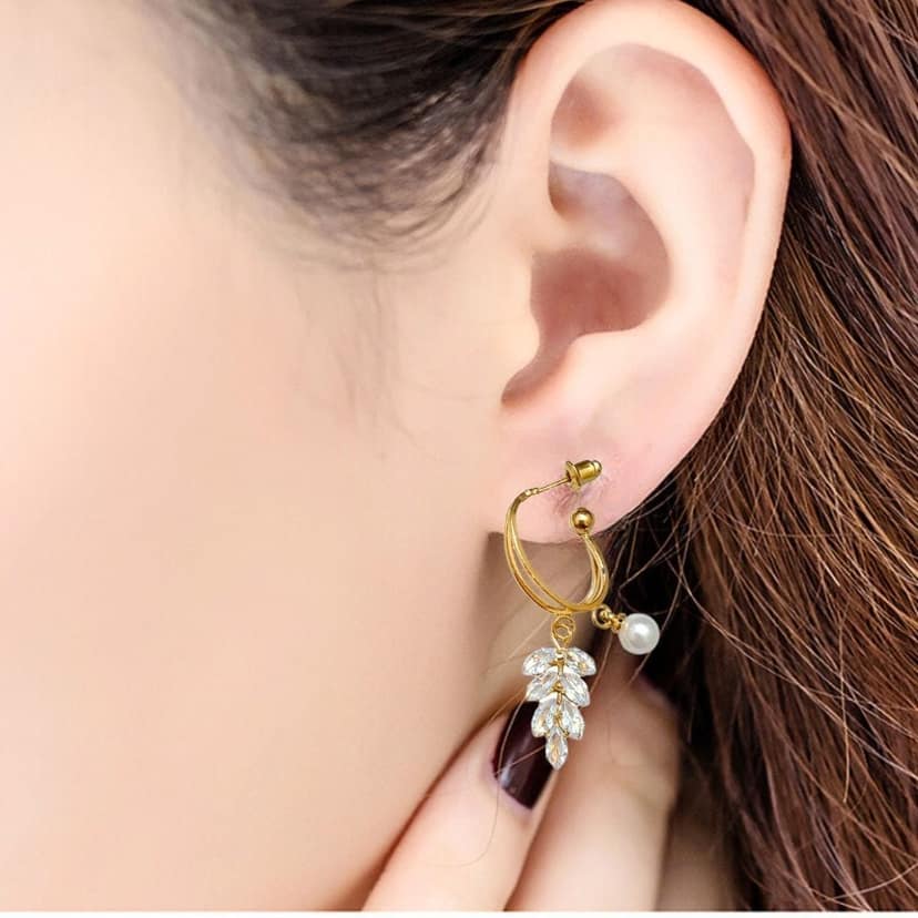Jewelryklub American Diamond Stone Earrings With Pearl Drop For Girls Women view 2