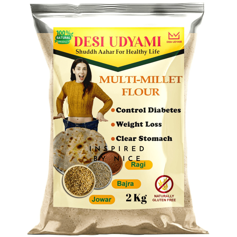 Desi Udyami's Multi Millet Atta - Gluten-Free, Diabetic-Friendly, Weight Loss & Cholesterol Control Flour | 2 kg (pack of 4)