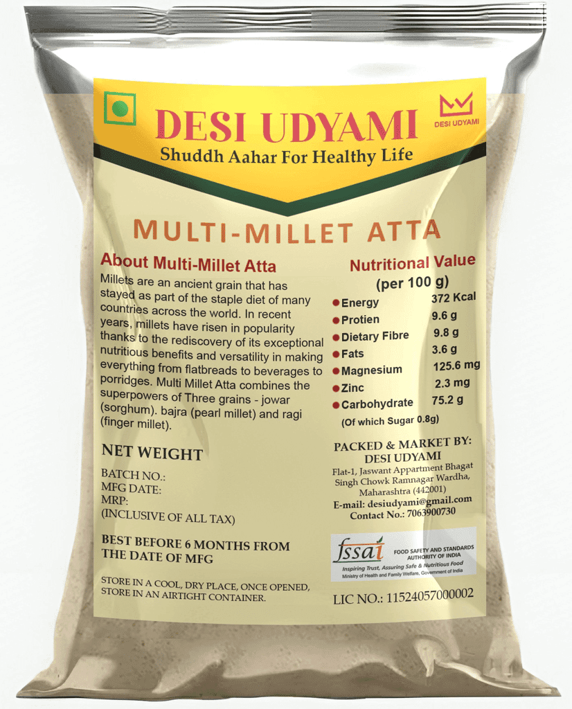 Desi Udyami's Multi Millet Atta - Gluten-Free, Diabetic-Friendly, Weight Loss & Cholesterol Control Flour | 2 kg (pack of 4) view 2