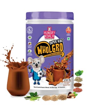 HUNGRY KOALA Wholgro Superkids - Nutrition Drink Mix (Made With Ragi, Jowar, Peas, Almond, Dates, Ashwagandha, Brahmi & Jaggery) – 400g