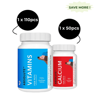 Drools Absolute Vitamin and Absolute Calcium Dog Supplement Tablets Combo Drools Absolute Vitamin and Absolute Calcium Dog Supplement Tablets Combo - 110pcs+50pcs