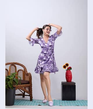 Amarasha Women Crepe Printed Fit & Flare Dress ( Purple )