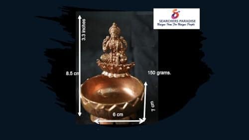 Searchers Paradise - Copper Idols Lakshmi with Flower Pot, 3.3 inches, Copper Handmade 150 Grams, Patina Antique Finish, Pack of 1 Piece view 2