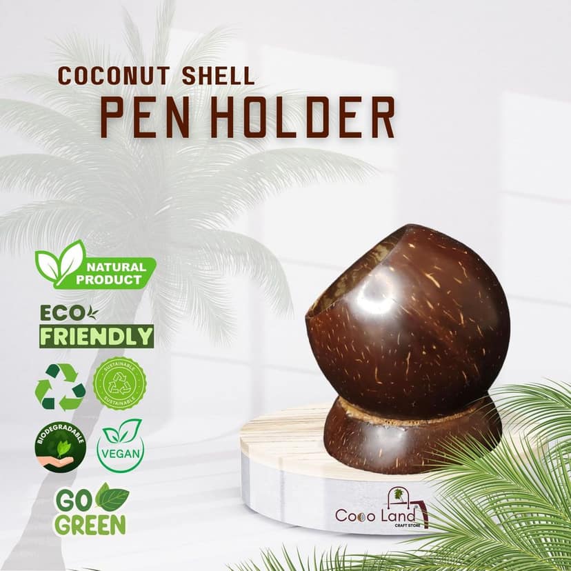 CocoLand Coconut Shell Pen Holder /Pencil Holder/ Knife Holder/ Dusk Organizer/ Stationary Organizer /Brush Holder /Tools Holder view 2