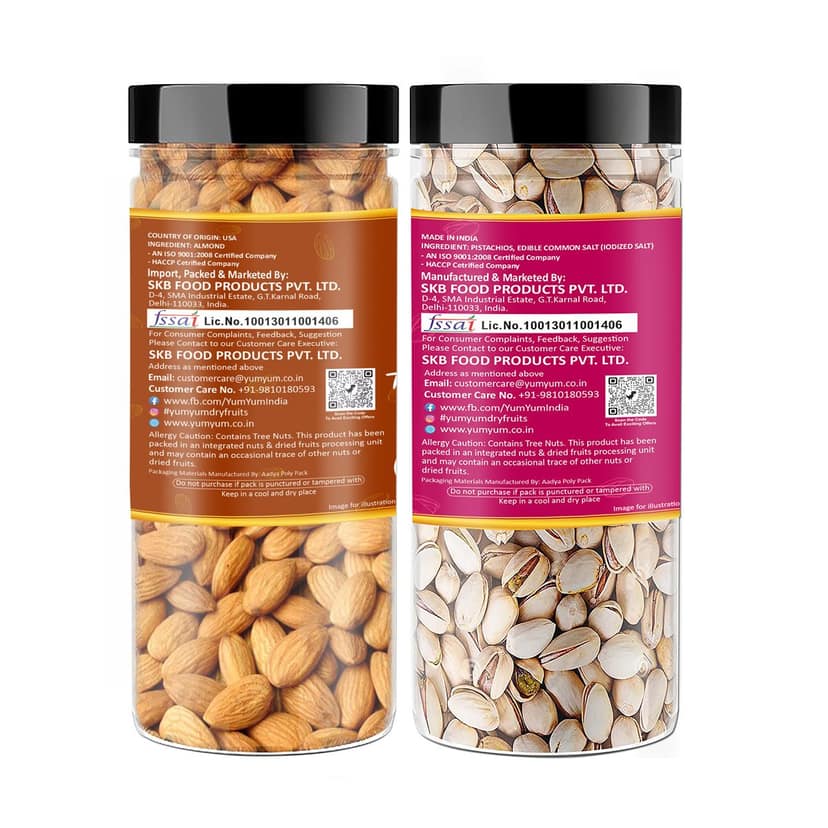 YUM YUM Dry Fruits Combo Offer - Badam Pista Almonds & Pistachios - 2 x 150g view 2