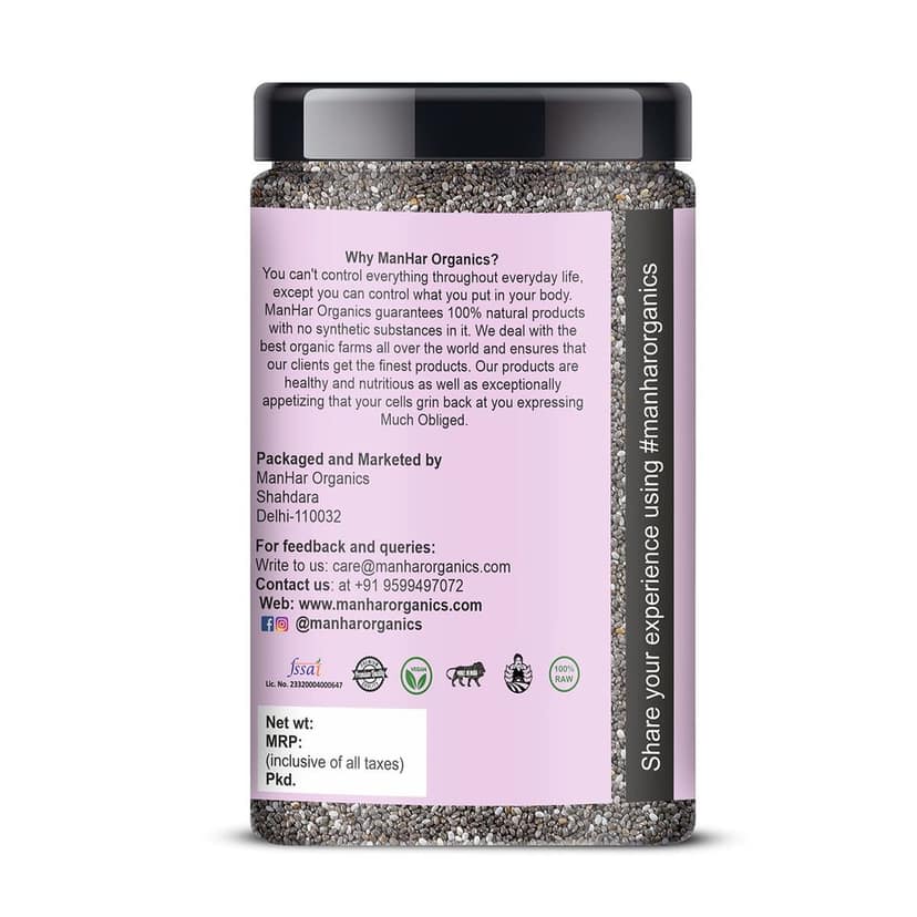 ManHar Organics Premium Raw Chia Seeds 775gm Jar for eating and weight management (pack of 2,600gm +175gm) view 2