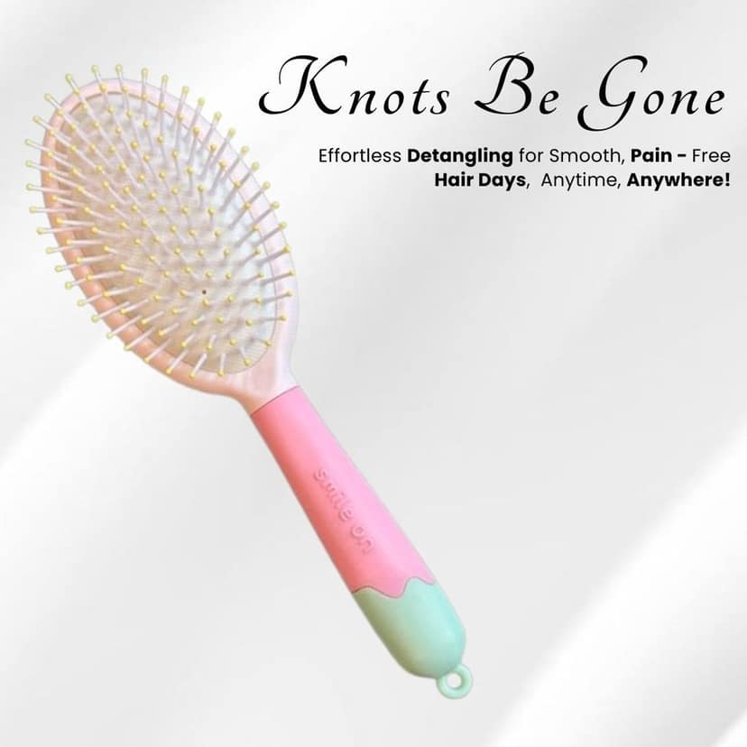 Hair Brush with Strong & Flexible Nylon Bristles having Anti-static Ball Tips, For Grooming, Straightening, Smoothing in Pink Colour view 2