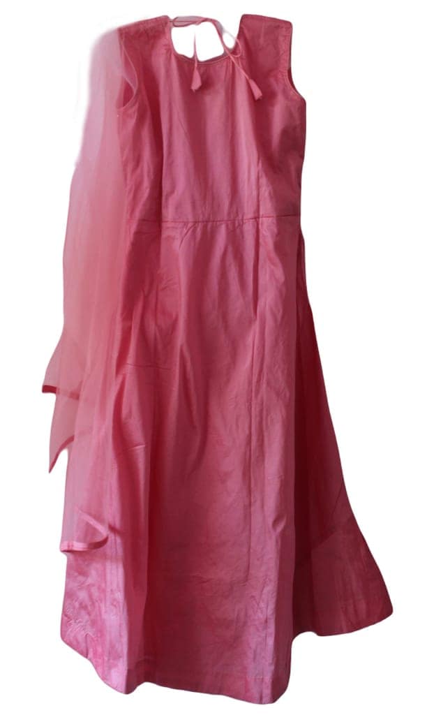 ATTIRIS Women's Cotton Embroidered Round Neck Anarkali Kurta Set with Dupatta, Pink, Large, 40 view 2