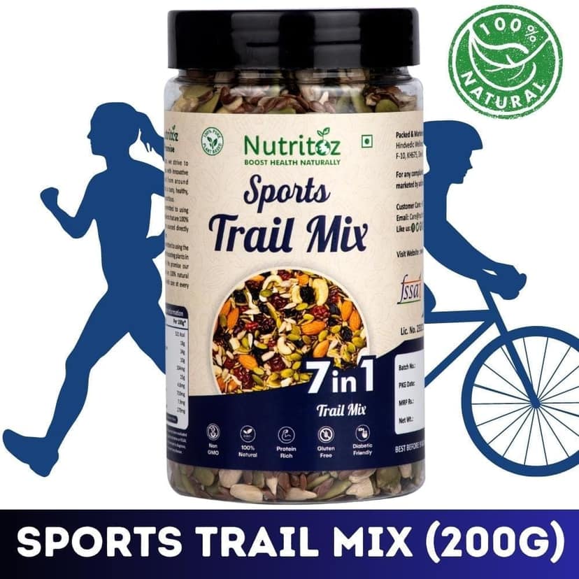 Nutritoz Premium 7 in 1 Sports Trail Mix with Almonds, Cashews, Sunflower, Pumpkin, Flax Seeds, Cranberries & Black Raisins with Protein, Fiber, Omega-3 for Energy, Weight Management & Healthy Lifestyle view 2