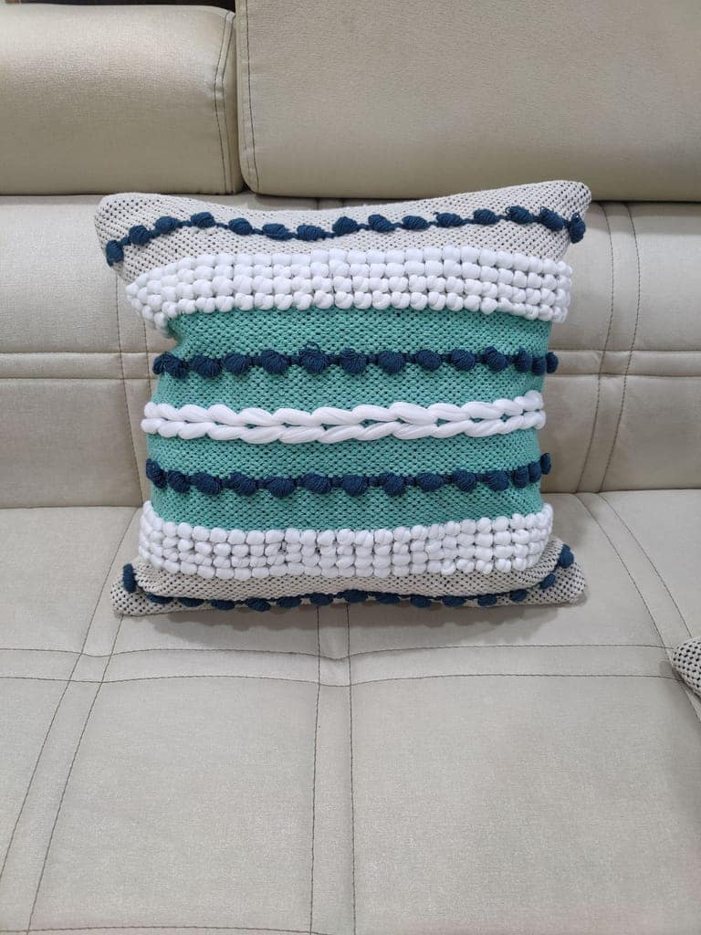 BulkySanta handtufted Cotton Cushion Covers for Sofa, 16 in x 16 in (2, Blue Green) view 2