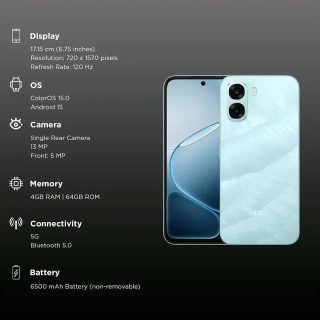 OPPO a6x 5G (Ice Blue, 4GB RAM, 128GB Storage) view 2