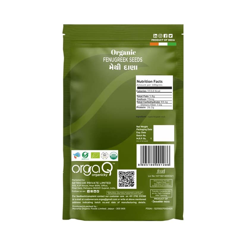 OrgaQ Organicky Organic Whole Methi/Fenugreek Seeds view 2