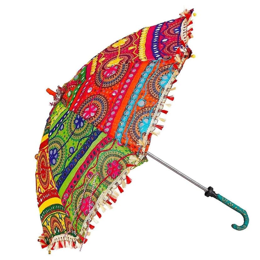 Rajasthani Embroidered Umbrella: Sun Protection and Party Decoration for Weddings, Anniversaries, Festivals, Diwali, Navratri and Events. view 2