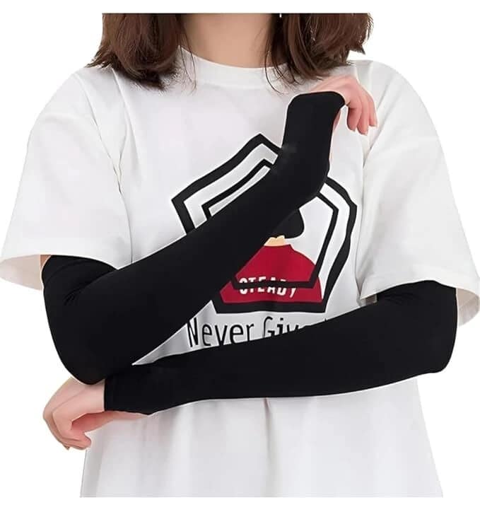 Premium Black Compression Arm Sleeves Anti Tan Sweat Absorbent Pack of 2 Pairs view 2