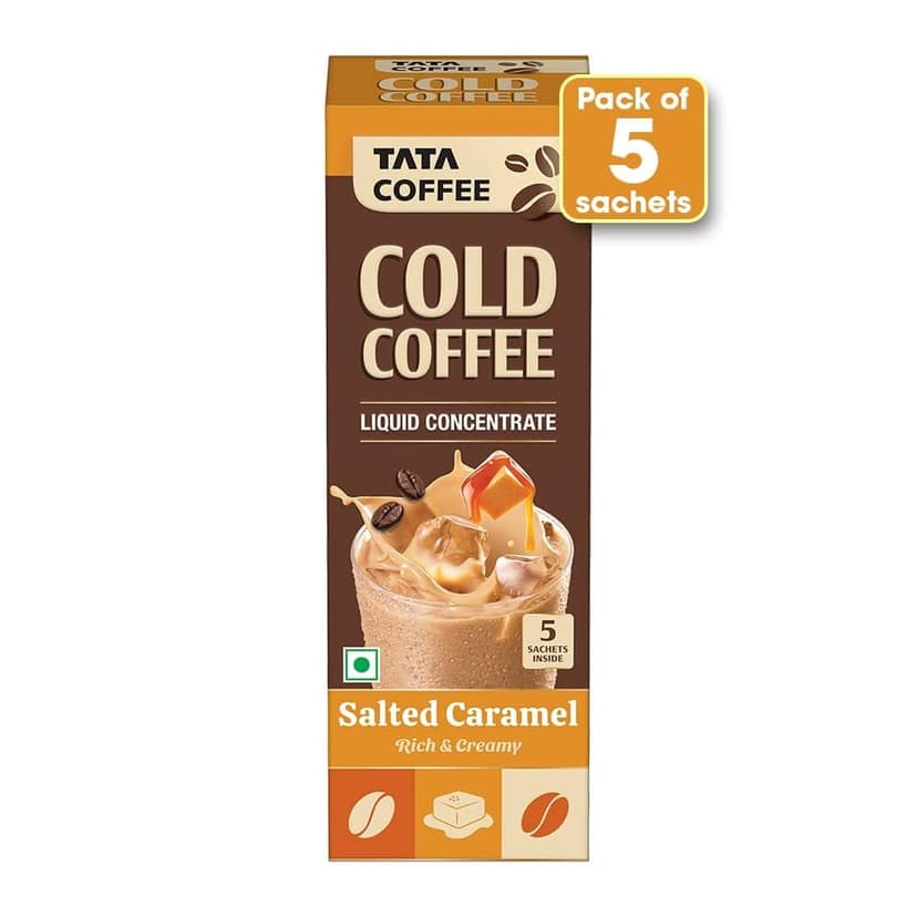 Tata Coffee Cold Coffee, Liquid Concentrate, 5 Sachets Brown, Salted Caramel, Deliciously Rich & Creamy, Café-style, Easy to make, 3 Step Brew, No Equipment Needed view 2