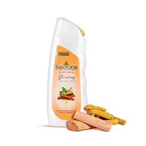 Santoor Body Wash - Glowing Fragrant Skin, Enriched With Sandalwood Extracts & Wild Turmeric, pH Balanced, 230 ml