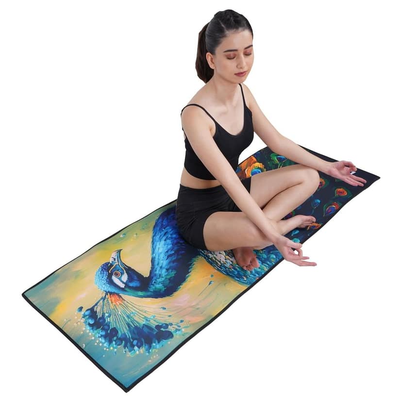 De Jure Fitness Dual Purpose (One Side Meditation Other Side Anti-Skid) Yoga Mat with Carrying Strap, Long & Wide, Anti-Slip Extra thick, Yoga Mats for Workout, Fitness, Yoga, Gym, Home & Pilates, Fabric Laminated EVA, 5 MM view 2