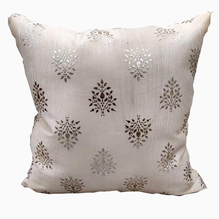 GOODVIBES Polyester Cream Silver Brown Floral Foil Printed Combo Square Cushion Covers (40 cm*40cm, 16 x 16 inch) Pack of 3 view 2