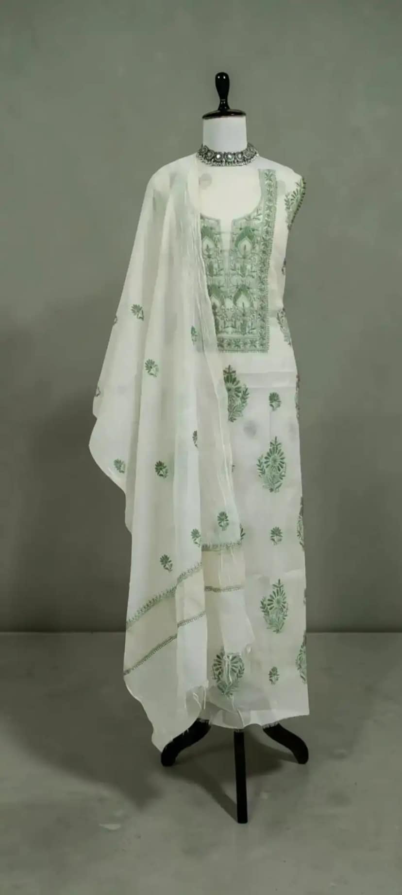 Lucknow Chikankari Hand-Embroidered Mul Cotton Natural-Dye Dress Material