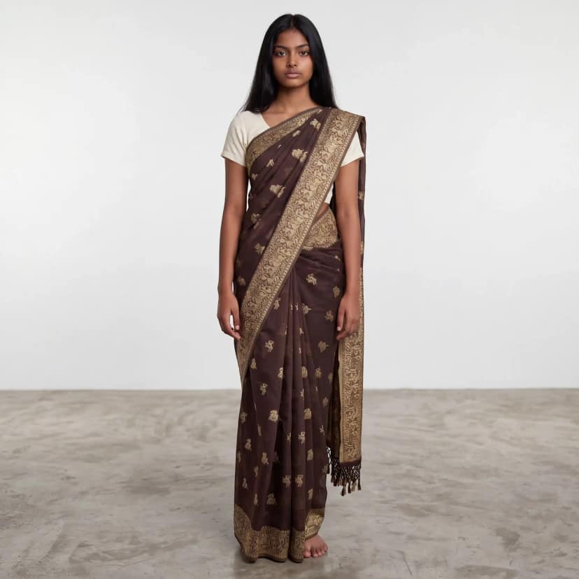 Brown Sambalpuri Baandha Ikat Handloom Cotton Saree with Blouse