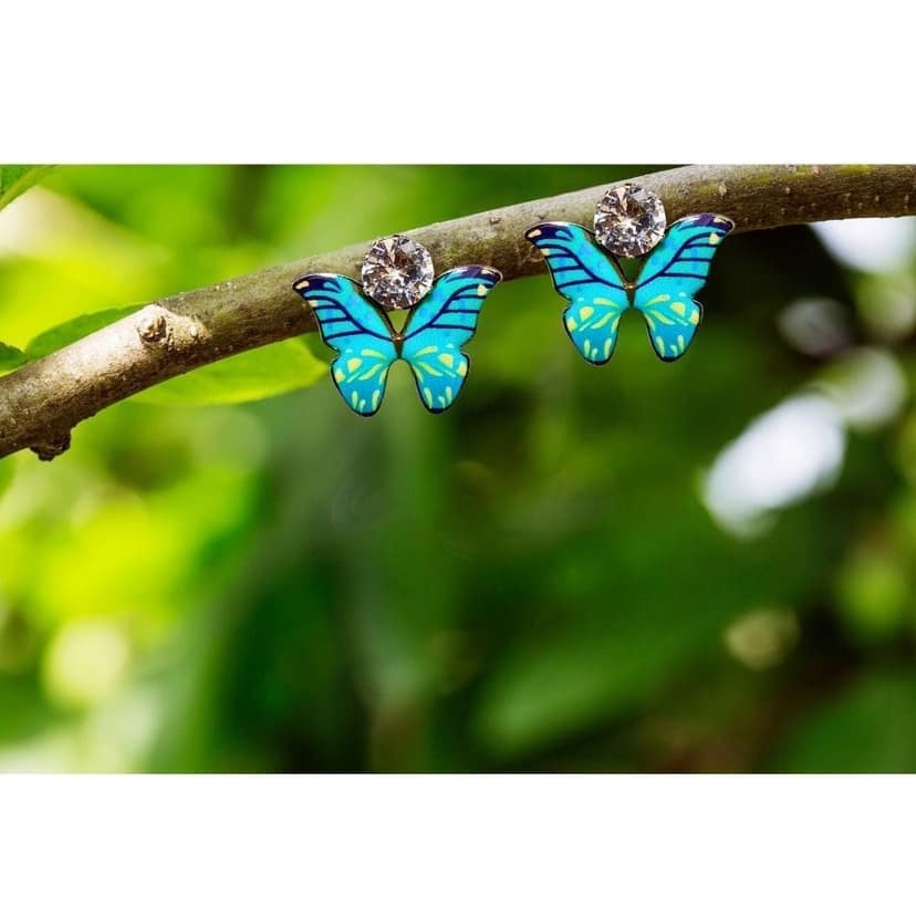 Jewelryklub Zircon Studded Multicolored Butterfly Design Stud Earrings For Girls & Women Design 3 view 2