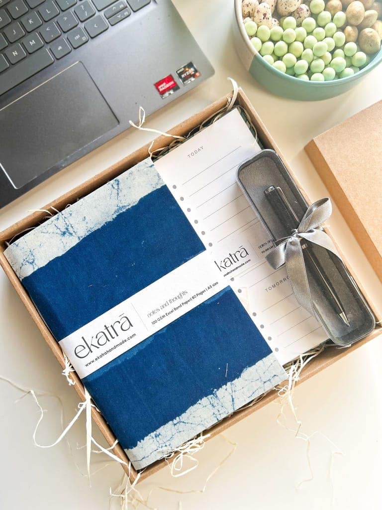 Sustainable Productivity Gift hamper by Ekatra - Indigo Stripes view 2