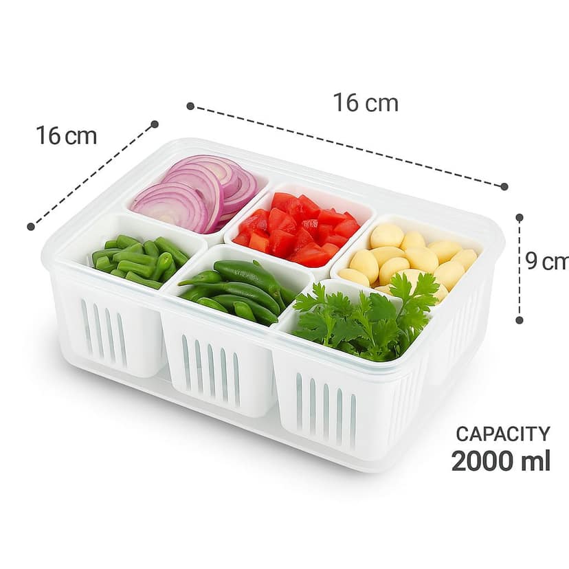 6-in-1 Refrigerator Storage Box with Draining Tray - Clear & White view 2